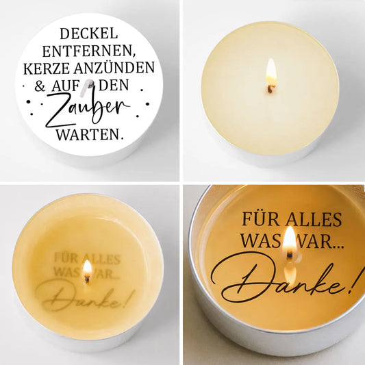 einzelne Teelichtbotschaften zum Gestalten von eigenen Zauberkerzen zum Thema: Danke
