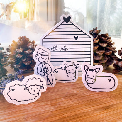 Weihnachtskrippe | Stall, Hirte mit Tieren