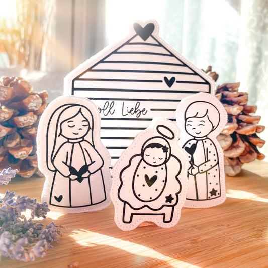 Weihnachtskrippe | Stall, Krippe mit Maria & Josef