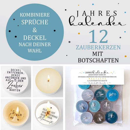 Jahreskalender mit 12 Zauberkerzen - Farbe: blue