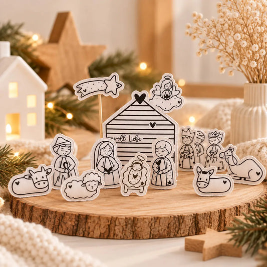 Weihnachtskrippe 14-teilig | Stall & Weihnachtsfiguren