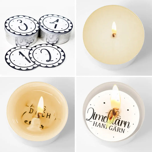 4 Botschaften & 4 Deckel im Set für ein Adventskranz aus Zauberkerzen
