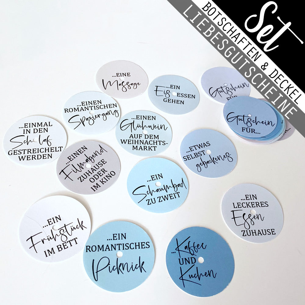 Rondellen Set mit 12 Gutscheine & 12 Deckel • Liebesgutscheine
