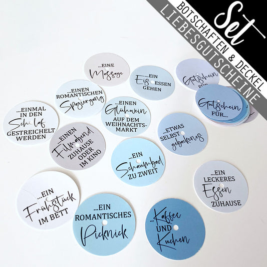 Rondellen Set mit 12 Gutscheine & 12 Deckel • Liebesgutscheine