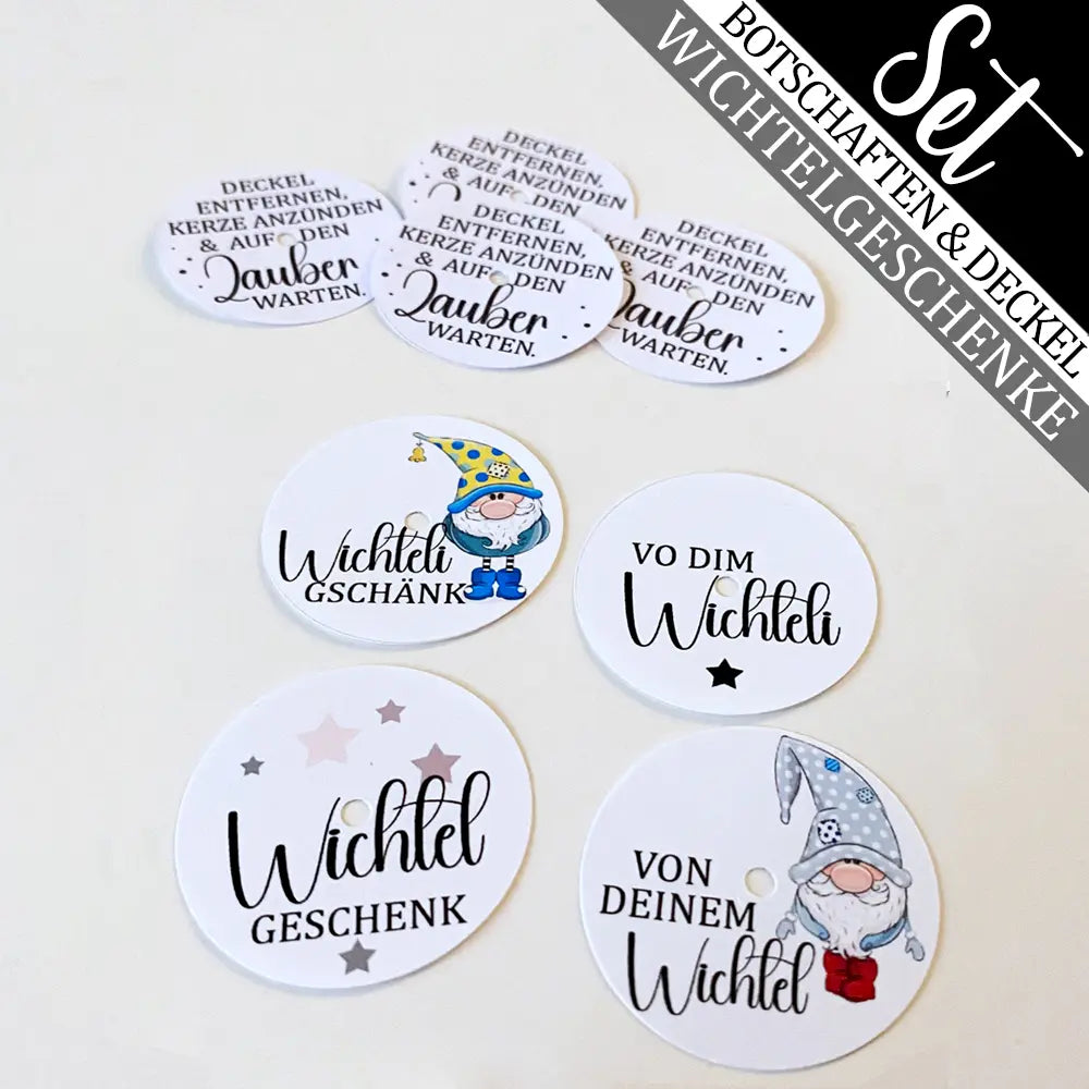 4 Teelicht-Botschaften & 4 Deckel zum Basteln von Wichtelgeschenke
