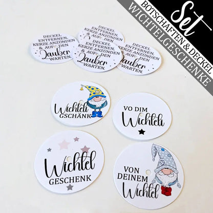 4 Teelicht-Botschaften & 4 Deckel zum Basteln von Wichtelgeschenke