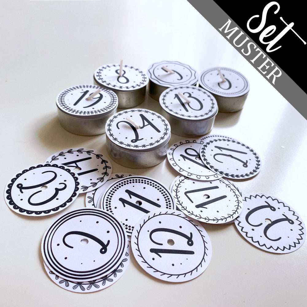 24 Teelicht-Deckel | Adventzahlen MUSTER