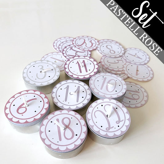 24 Teelicht-Deckel | Adventzahlen PASTELL ROSE