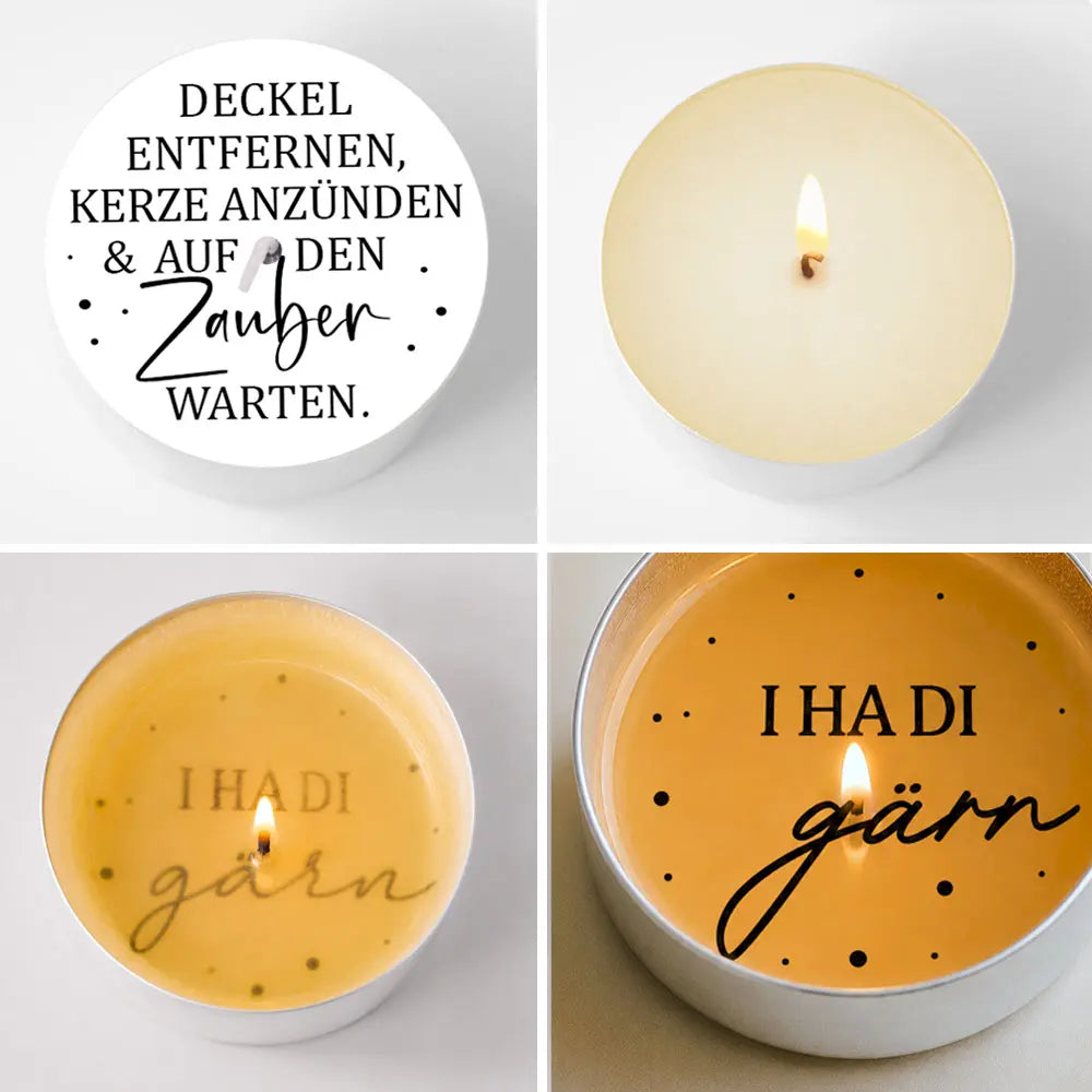 einzelne Teelicht-Botschaften zum Thema Mundart
