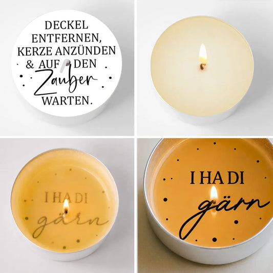 einzelne Teelicht-Botschaften zum Thema Mundart