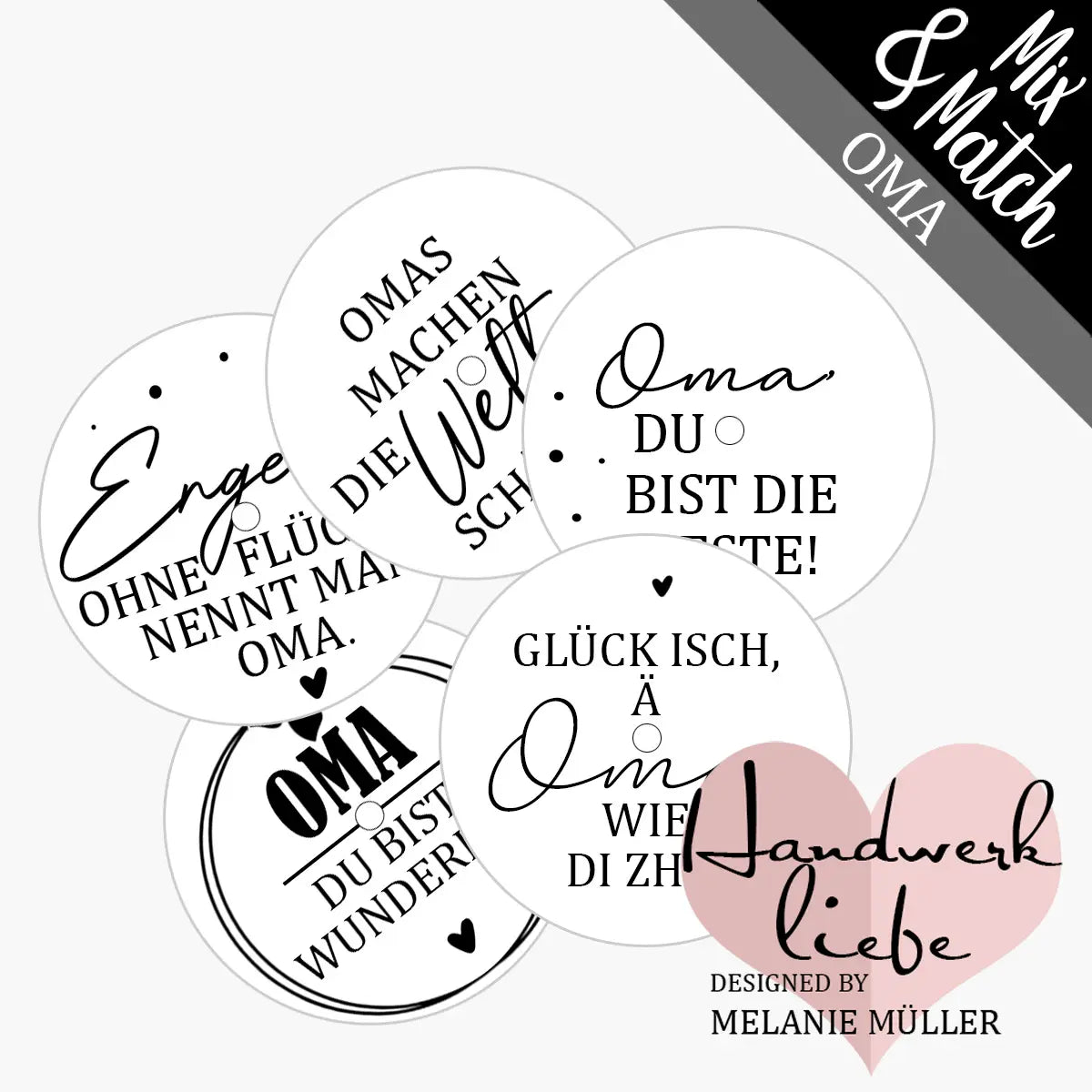 einzelne Teelicht-Botschaften zur Herstellung eigner Zauberkerzen zum Thema: Oma
