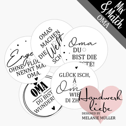 einzelne Teelicht-Botschaften zur Herstellung eigner Zauberkerzen zum Thema: Oma