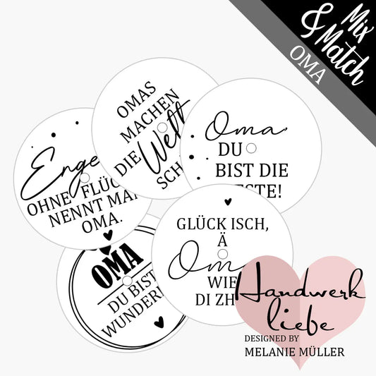 einzelne Teelicht-Botschaften zur Herstellung eigner Zauberkerzen zum Thema: Oma