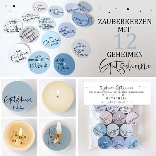 Liebesgutscheine mit 12 Zauberkerzen