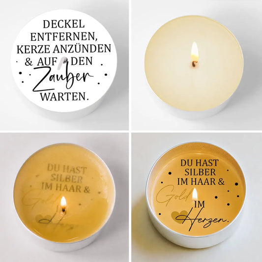Ein Set mit 12 Teelichtbotschaften zum Basteln von eigenen Zauberkerzen rund ums Thema: Grossmütter