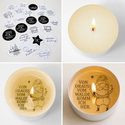 Ein Set mit 24 Teelichtbotschaften zum Basteln eines Zauberkerzen-Adventskalenders mit klassischen Sprüchen
