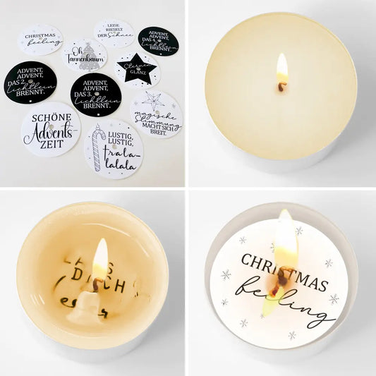 Ein Set mit 12 weihnachtlichen Teelichtbotschaften & ein Set deiner Wahl zum Basteln eines Adventskalenders