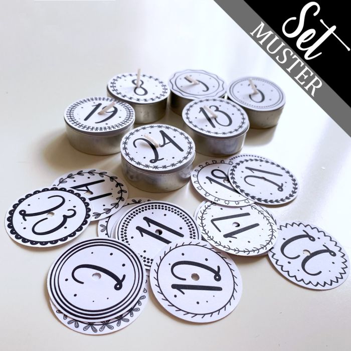 24 Teelicht-Deckel | Adventzahlen MUSTER